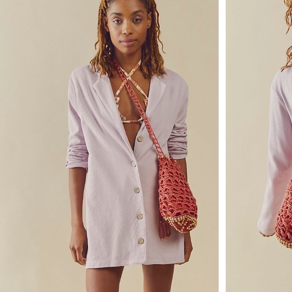Free People Lilac Button-Front Ribbed Tunic Dress